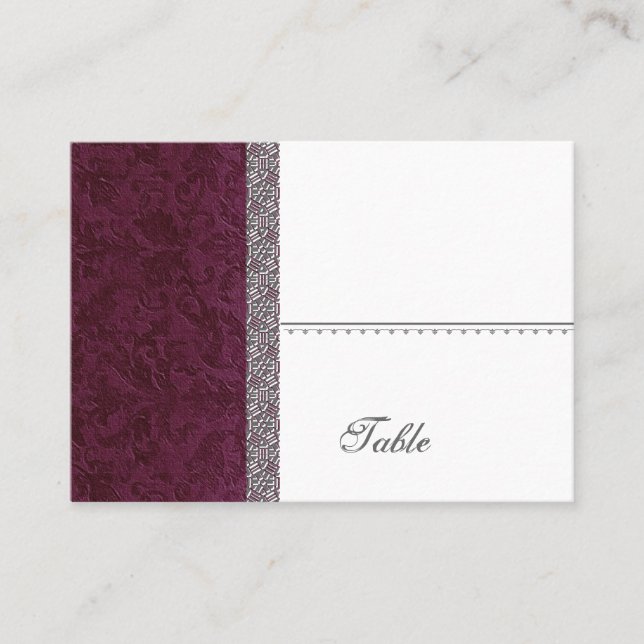 Wine Damask Place Card - Wedding Party (Front)
