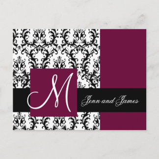 Wine Damask Save the Date Wedding Announcement Postcard