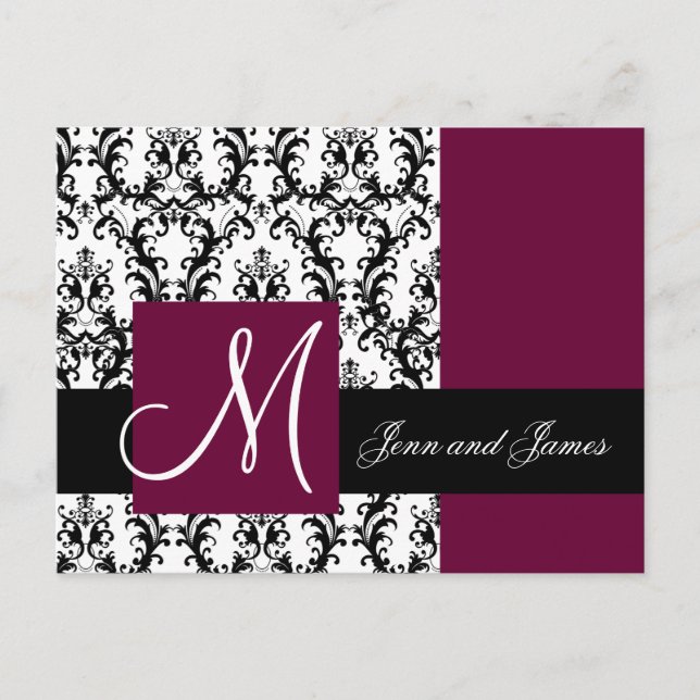 Wine Damask Save the Date Wedding Announcement Postcard (Front)