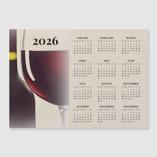 Wine Design 2026 Calendar Magnetic Card (Front)