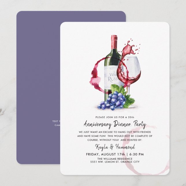 Wine & Dinner Occassion Anniversary Celebration  Invitation (Front/Back)
