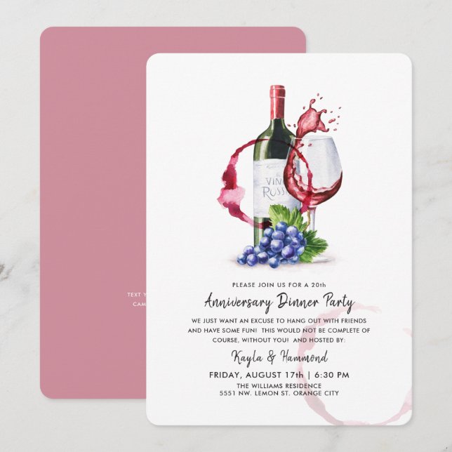 Wine & Dinner Occassion Anniversary Red Style Invitation (Front/Back)