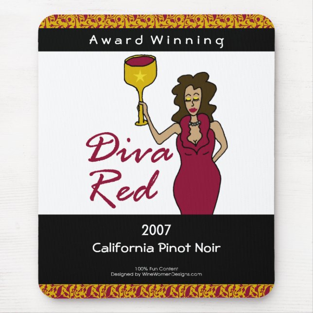 Wine Diva, Diva Red Custom Wine Label Mouse Mat (Front)