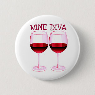 "WINE DIVA" FUN RED WINE PRINT 6 CM ROUND BADGE