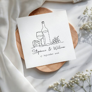 Wine Drink Line Art Sketch Custom Names Wedding Napkin