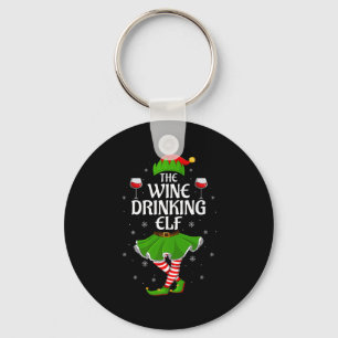 Wine Drinking Elf Christmas Family Girl Women Elf  Key Ring