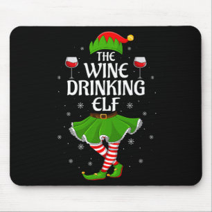 Wine Drinking Elf Christmas Family Girl Women Elf Mouse Mat