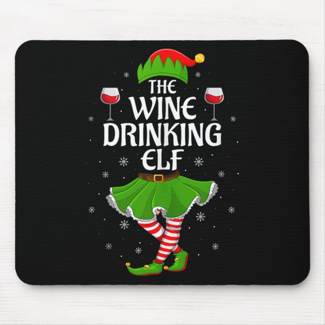 Wine Drinking Elf Christmas Family Girl Women Elf  Mouse Mat (Front)