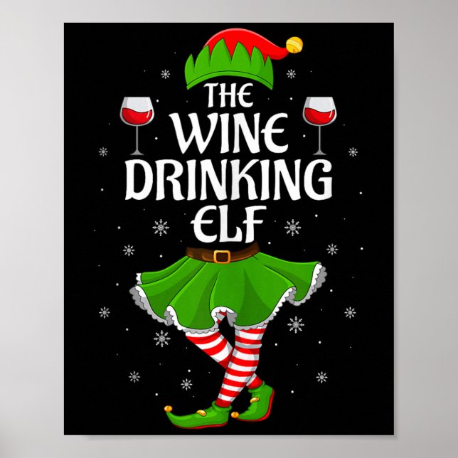Wine Drinking Elf Christmas Family Girl Women Elf  Poster (Front)