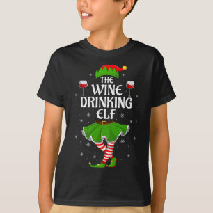 Wine Drinking Elf Christmas Family Girl Women Elf  T-Shirt