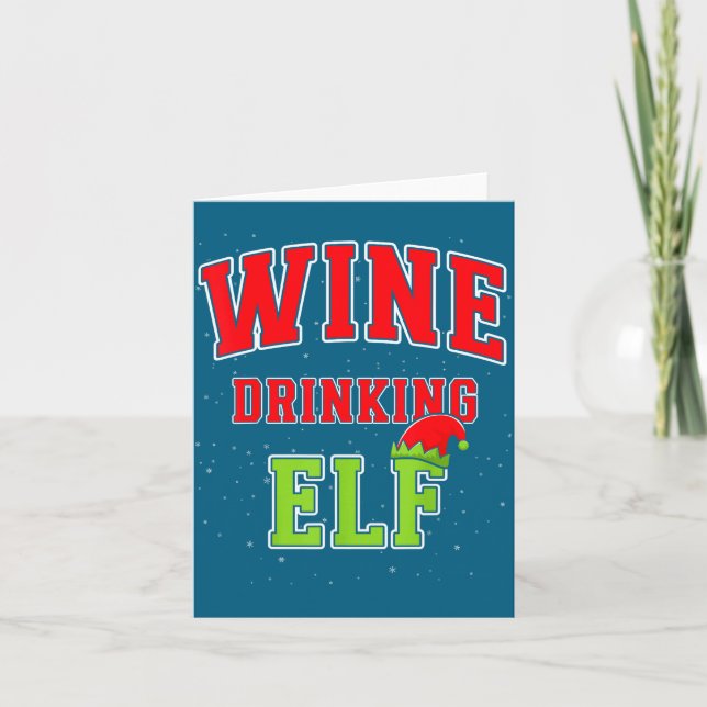 Wine Drinking Elf Christmas Family Matching Group  Card (Front)