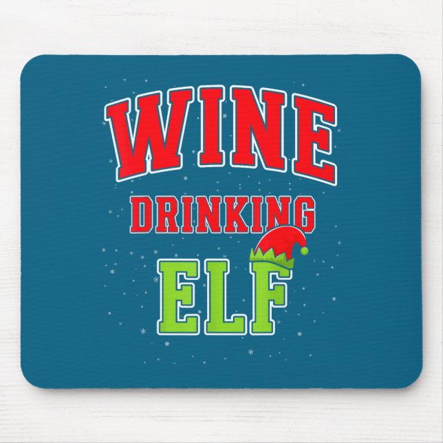 Wine Drinking Elf Christmas Family Matching Group  Mouse Mat (Front)