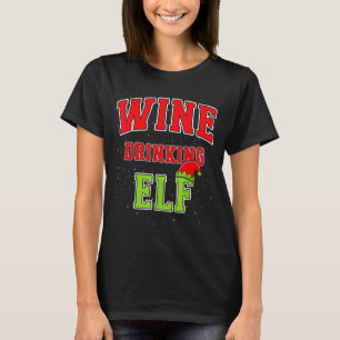 Wine Drinking Elf Christmas Family Matching Group  T-Shirt