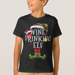 Wine Drinking Elf Family Matching Christmas Funny  T-Shirt