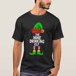 Wine Drinking Elf Matching Family Christmas T-Shirt