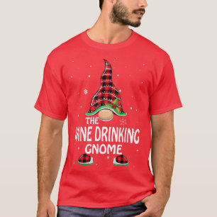 Wine Drinking Gnome Buffalo Plaid Matching Family T-Shirt