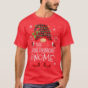 Wine Drinking Gnome Buffalo Plaid Matching Family T-Shirt