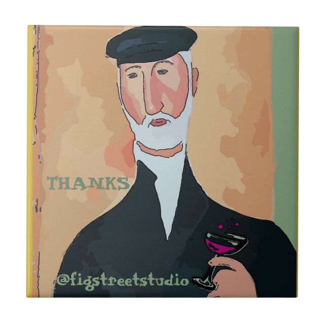 Wine Drinking Man Ceramic Tile (Front)