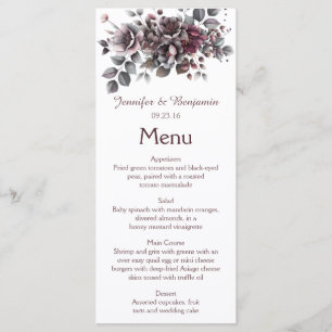 Wine, Dusty Purple, Dark Teal Wedding Menu