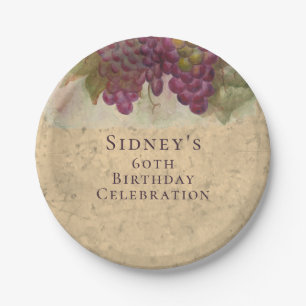 Wine Elegant 60th Birthday Rustic Vineyard  Paper Plate