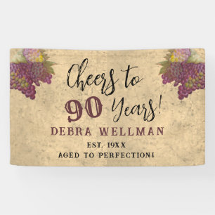 Wine Elegant 90th Birthday Cheers to 90 Years Banner