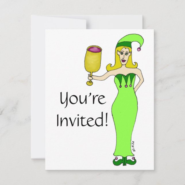 Wine Elf "Drink & Be Merry" Invitation (Front)