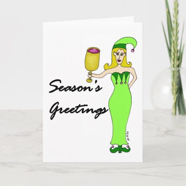 Wine Elf Season's Greetings Card (Front)