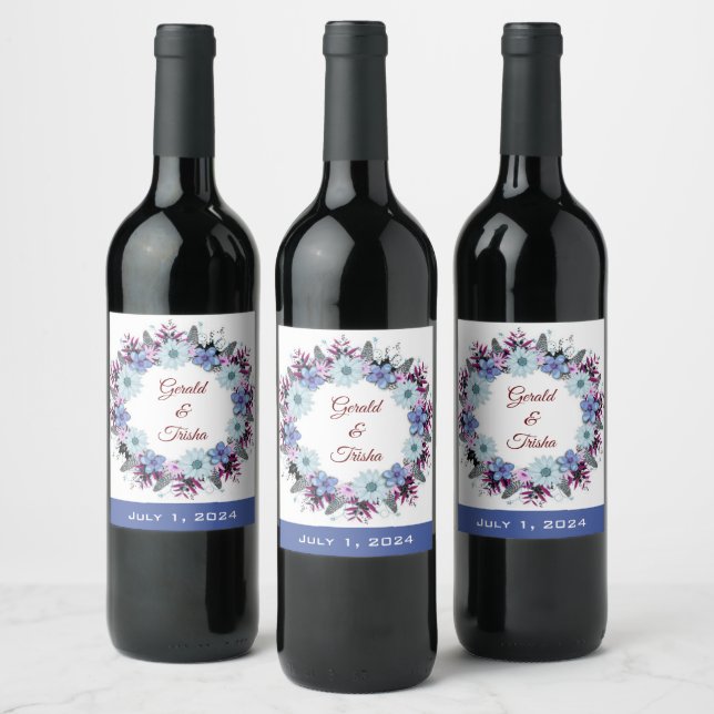Wine Favor Personalized Flowers Stamp Wine Label (Bottles)