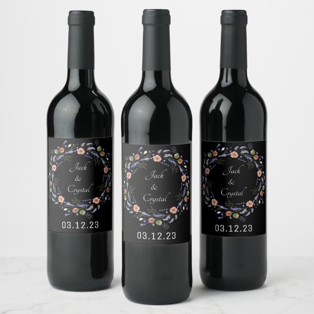 Wine Favor Personalized Flowers Stamp Wine Label (Bottles)