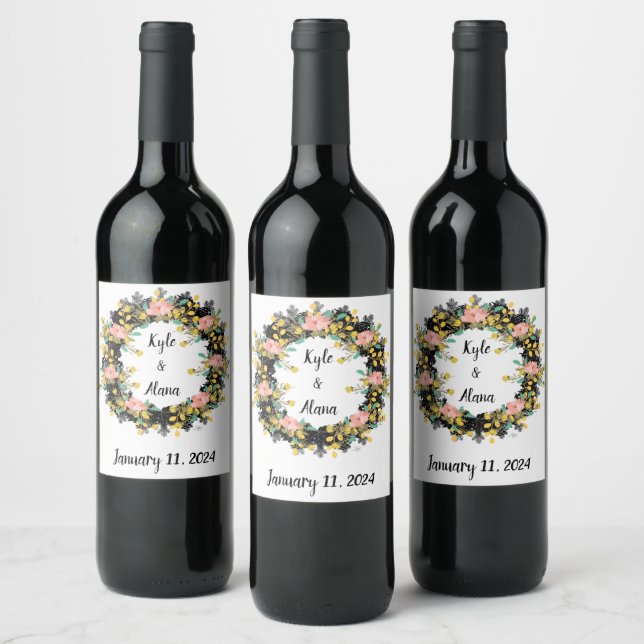 Wine Favor Personalized Flowers Stamp Wine Label (Bottles)