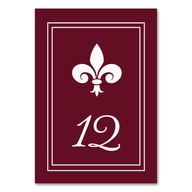 Wine Fleur de Lis Table Number Card (Front)