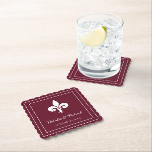 Wine Fleur de Lis Wedding Paper Coasters