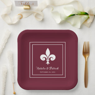 Wine Fleur de Lis Wedding Paper Plates