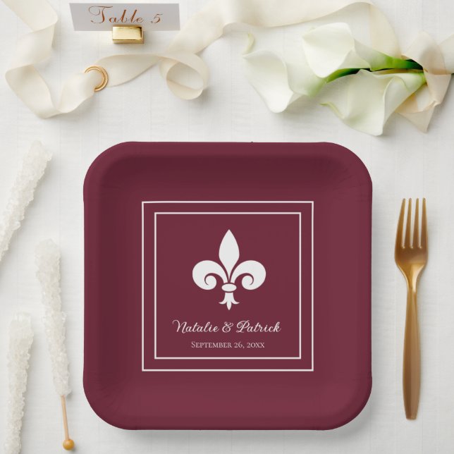 Wine Fleur de Lis Wedding Paper Plates (Wedding)