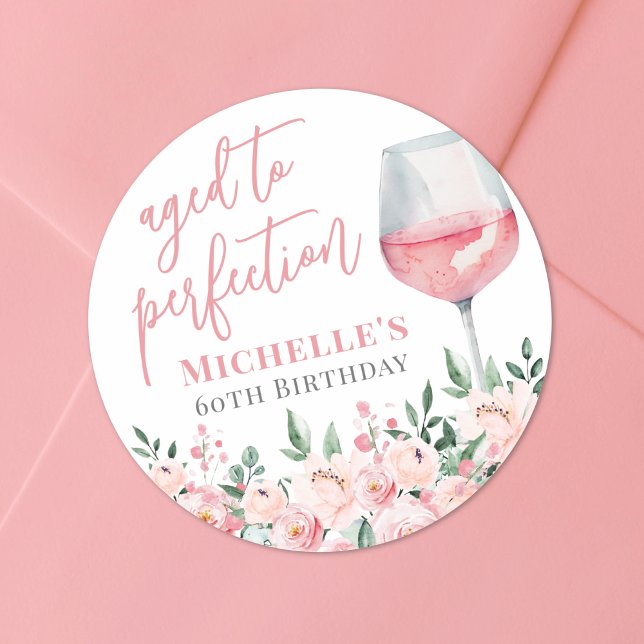 Wine Floral Birthday Party Classic Round Sticker (Wine Floral Birthday Party Classic Round Sticker)