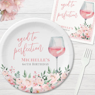 Wine Floral Birthday Party Paper Plate