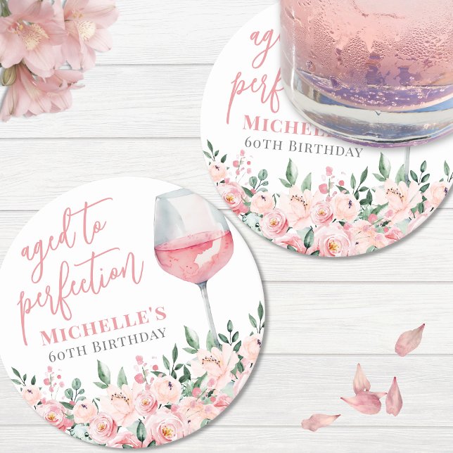 Wine Floral Birthday Party Round Paper Coaster (Wine Floral Birthday Party Round Paper Coaster)