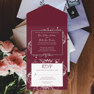 Wine Flourish Wedding All In One Invitation