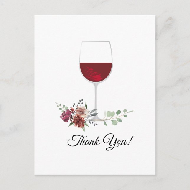 wine, flowers thank you card (Front)