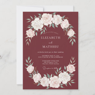 Wine Foliage Wreath Wedding Invitation
