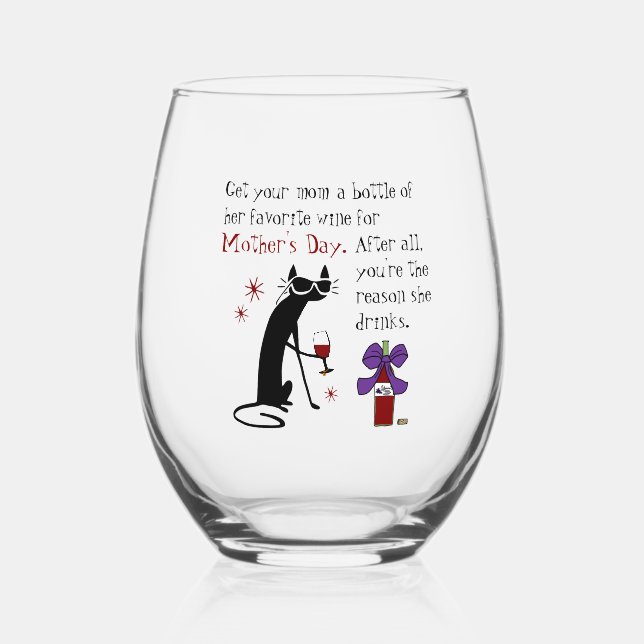 Wine for Mother's Day Stemless Wine Glass (Front)