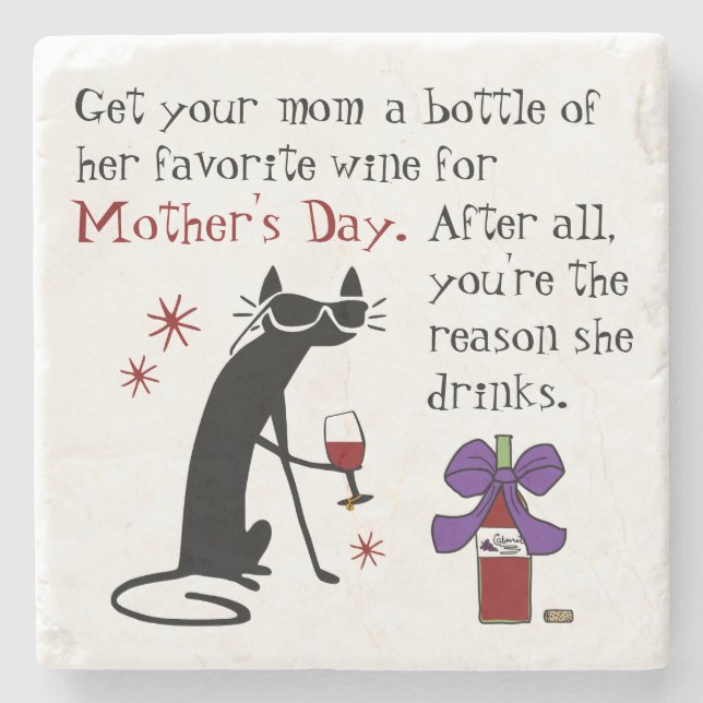 Wine for Mother's Day Stone Coaster (Front)