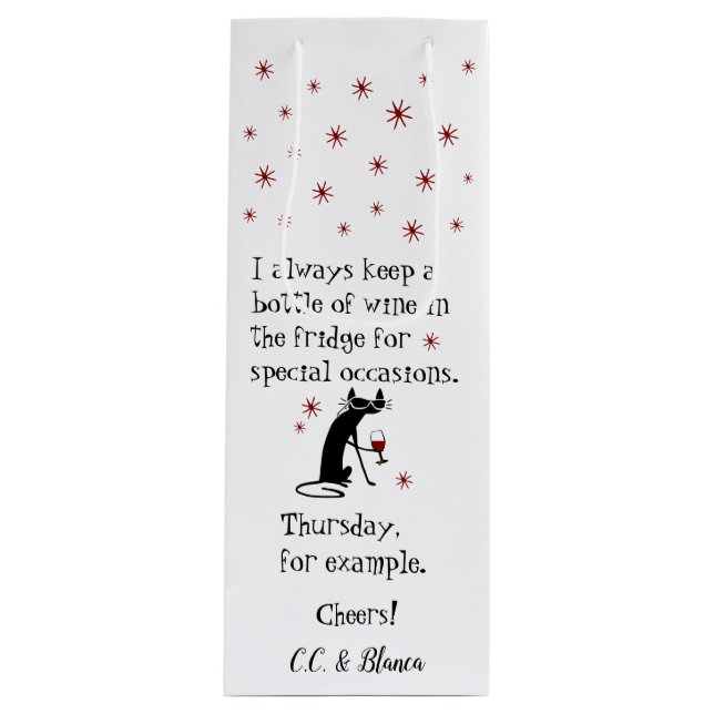 Wine for Special Occasions Funny Cat Wine Gift Bag (Front)