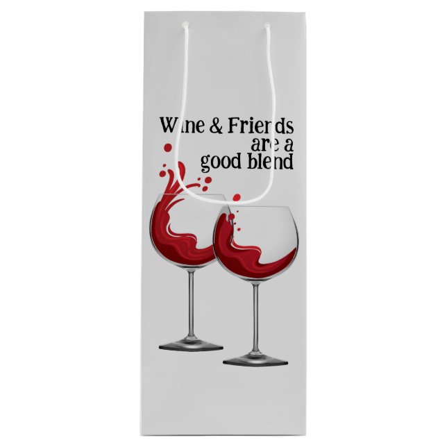 WINE & FRIENDS Quote Red Modern Wine Gift Bag (Front)
