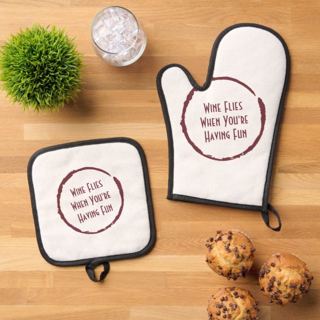 Wine Funny Oven Mitt & Pot Holder Set (Top Down)