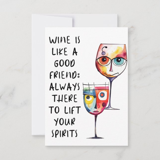 Wine funny quote for friend thank you card (Front)