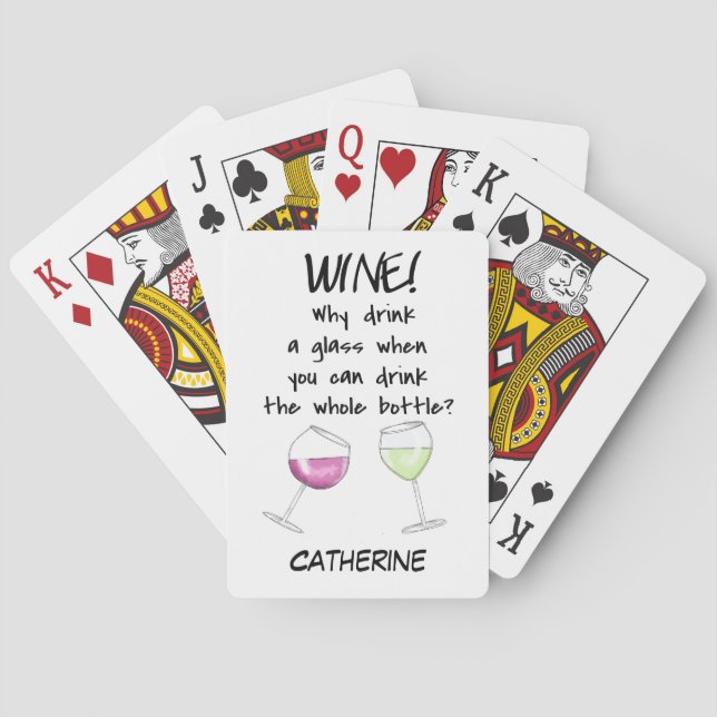 Wine Funny Words Saying Name Personalised Playing Cards (Back)