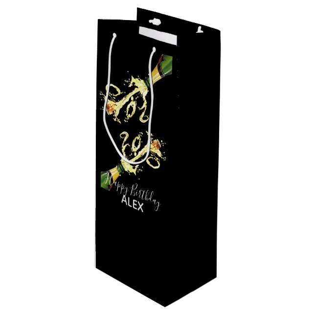 Wine Gift Bag-Champagne Splash-Happy Birthday Wine Gift Bag (Front Angled)