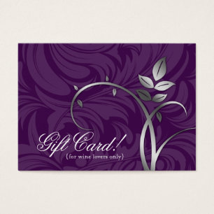 Wine Gift Card Certificate Leaf Swirl Silver Vine