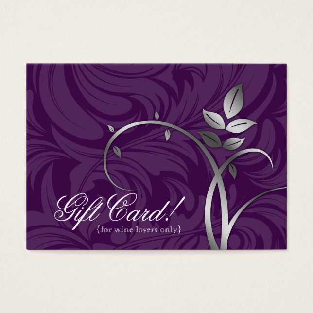 Wine Gift Card Certificate Leaf Swirl Silver Vine (Front)